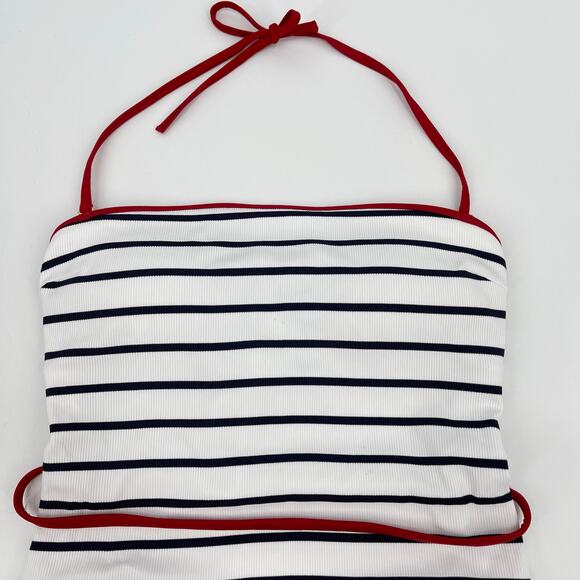 Tommy Hilfiger | NWT The Sofia Capsule Bandeau Belted Swimsuit Navy White Stripe - Picture 10 of 15